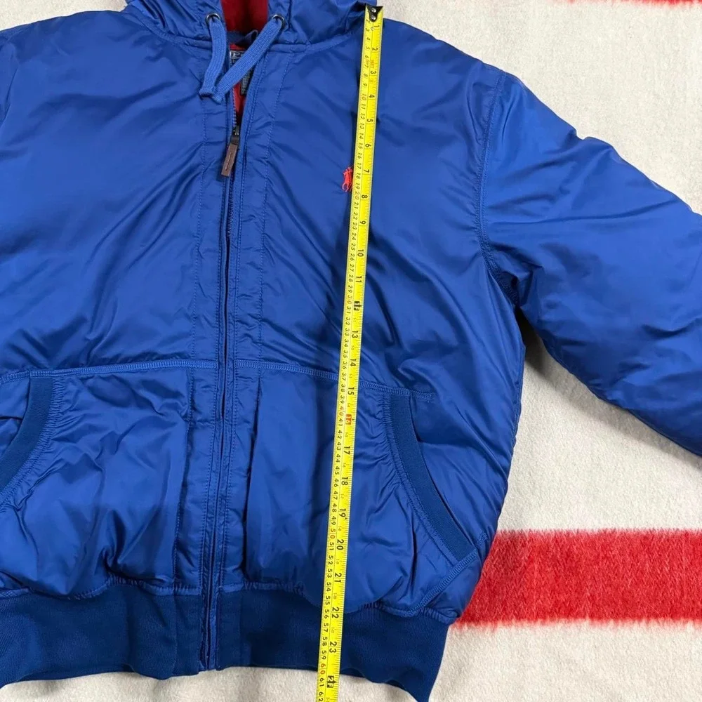 Vintage Polo Ralph Lauren Mens Blue Down Puffer Bomber Jacket Hooded Large
